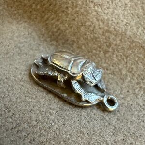 Silver Egyptian Scarab Pendant | Hieroglyph Amulet | Vintage Egyptian Revival
